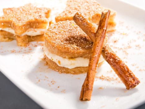 Homemade cinnamon cookies in a white plate