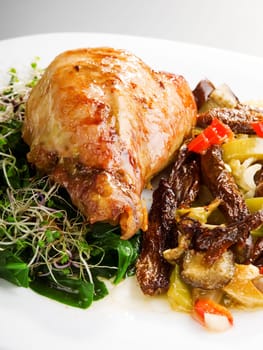 Stuffed turkey leg with broccoli