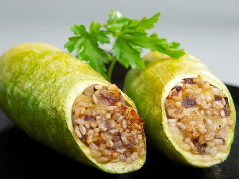 Stuffed zucchini with rice and spices, typical Turkish recipe