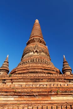 Front view of an ancient pagoda in Bagan