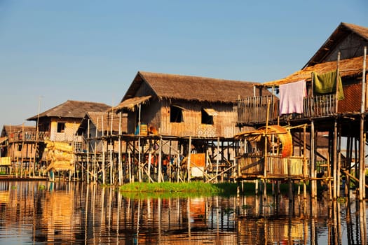 Ttraditional floating village houses in Inle Lake