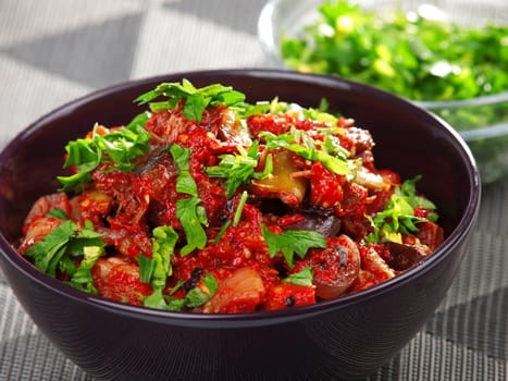 Eggplant curry with tomatos and cilantro