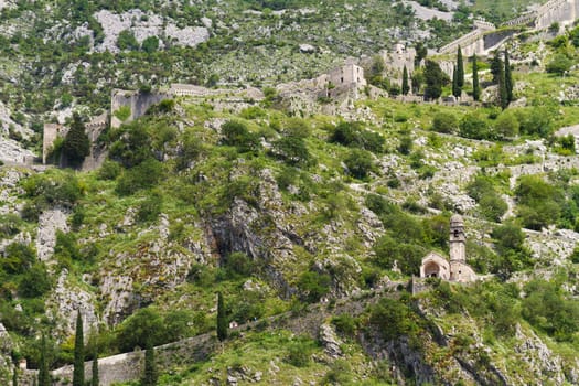Kotor fortress walls in the old town