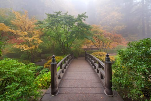 Moon Bridge One Foggy Morning in Autumn at Portland Japanese Garden