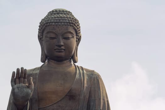 Tian Tan World Largest Sitting Bronze Buddha at Ngong Ping Village in Hong Kong Closeup