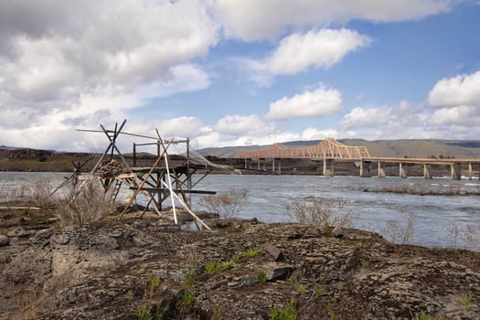 Old Native American Indians by the Dalles Bridge in Oregon