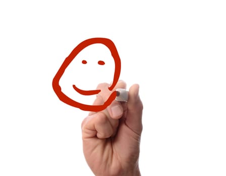 Hand writing with red pen on glass, business concept