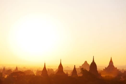 Bagan pagodas at sunrise, shot in February 2011