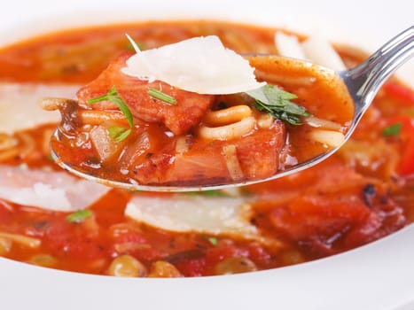 Minestrone soup, close up