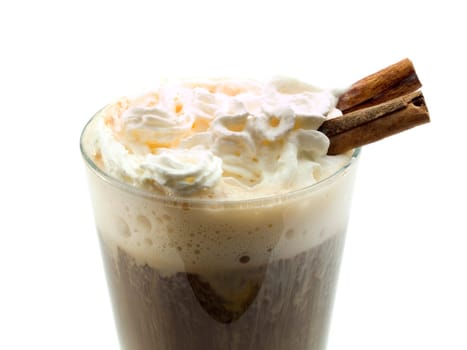 Irish Coffee is made of coffee, irish whiskey and light cream, garnished with cinnamon sticks