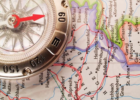 Compass on a map