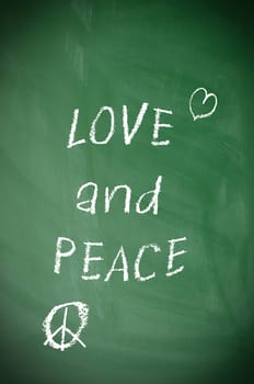 Texture of a blackboard with love and peace