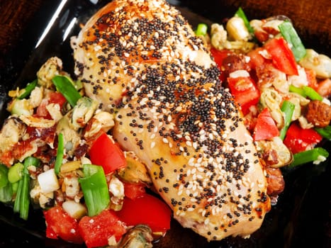 Stuffed chicken with salsa