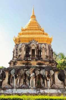 Elephant sculptures which are a detail of a temple Wat Chiangman in Chiang Mai, Thailand