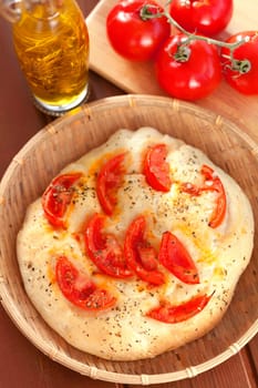 Focaccia with tomatos and olive oil, homemade