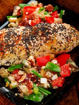 Stuffed chicken with salsa