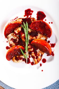 Turkey in orange sauce with cranberries