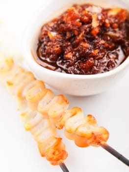 Shrimps skewers with teriyaki sauce