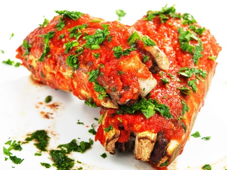 Stuffed eggplants with meat and tomato sauce