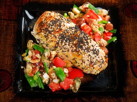 Stuffed chicken with salsa
