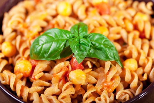 Fusilli with chick-peas, close up