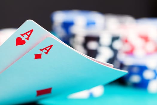 Two aces and gambling chips
