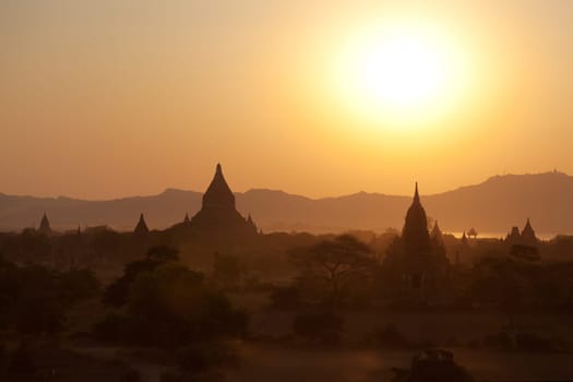 Bagan pagodas at sunrise, shot in February 2011