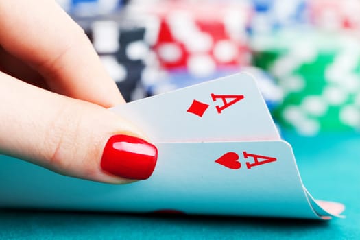 Two aces and gambling chips