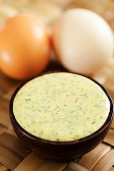 Homemade mayonnaise with fresh eggs