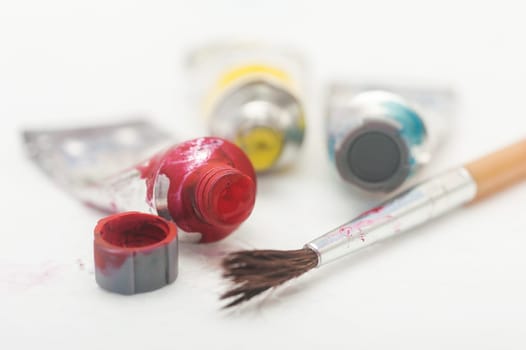 Color water with paint brush of artist for art