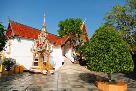 Wat Phrathat Doi Suthep is a Theravada Buddhist temple in Chiang Mai Province, Thailand. The temple is often referred to as Doi Suthep although this is actually the name of the mountain it is located on. The temple is located 15 km from the city of Chiang Mai and is a sacred site to many Thai people.