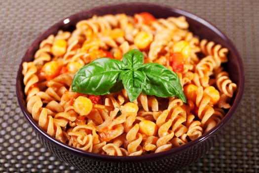 Fusilli with chick-peas, close up