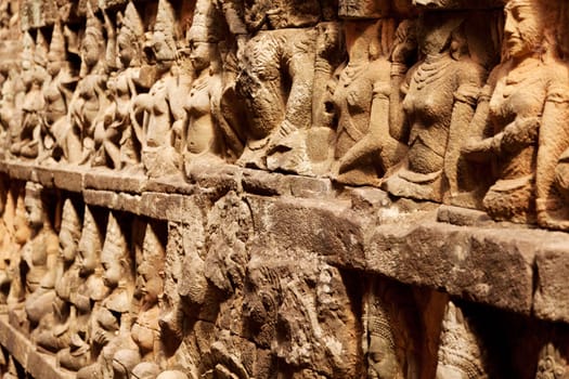 Terrace of the Leper King, Angkor Wat, Cambodia Close up detail of the wall