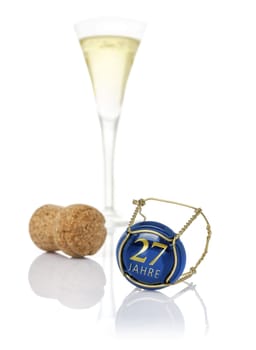 Champagne lid with the inscription 27 years