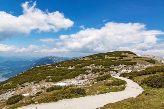 On top of Dachstein mountains, path to the famous "Five Fingers"" viewing platform"