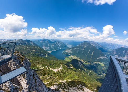 Obertraun, Lake Hallstatt - view from Dachstein-Krippenstein, wide-angle panorama