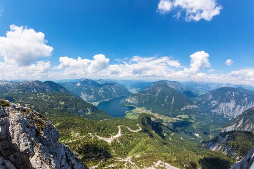 Obertraun, Lake Hallstatt - view from Dachstein-Krippenstein, wide-angle panorama
