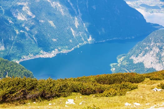 View from the "Welterbespirale"" at the Dachstein-Krippenstein to Lake Hallstatt"