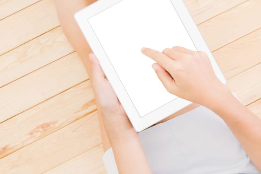 women using tablet white screen