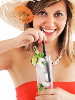 Woman with hat and Mojito cocktail