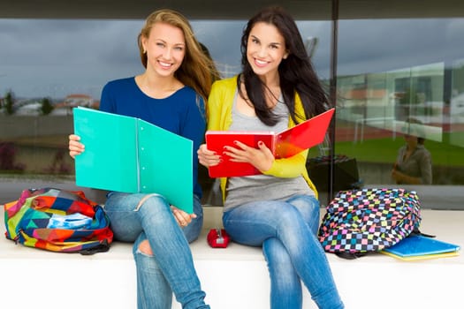Beautiful and happy teenage students in the school