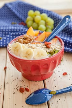 Smoothie Bowl with fresh fruit and oatmeal