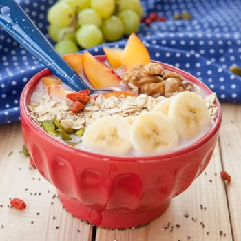 Smoothie Bowl with fresh fruit and oatmeal