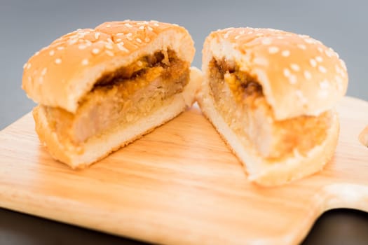 Delicious deep fried pork burger, stock photo