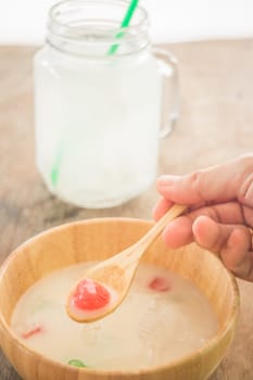 Water chestnut coated with tapioca starch in coconut cream, stock photo