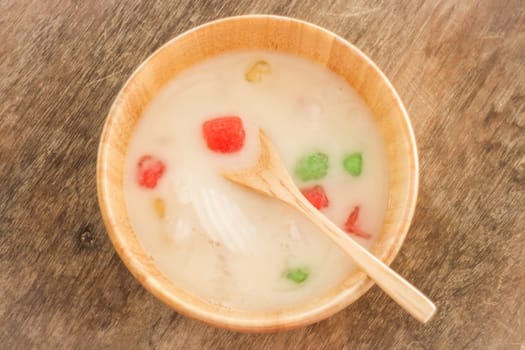 Water chestnut coated with tapioca starch in coconut cream, stock photo