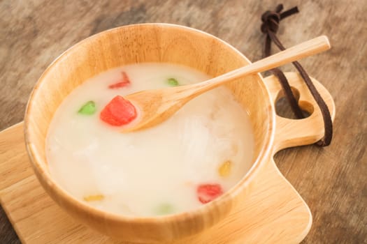 Water chestnut coated with tapioca starch in coconut cream, stock photo