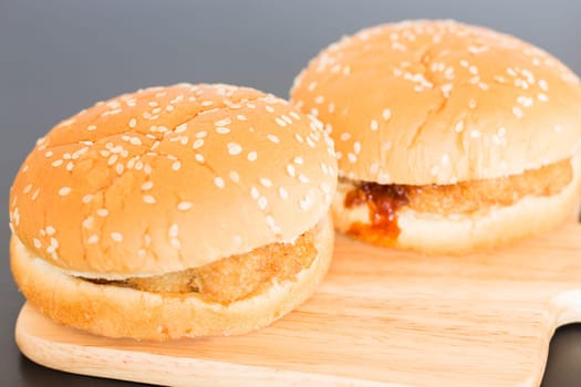 Delicious deep fried pork burger, stock photo