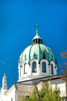 Orthodox church dome on blue sky background