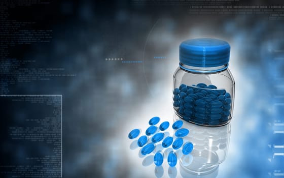 Digital illustration of capsule bottle in colour background